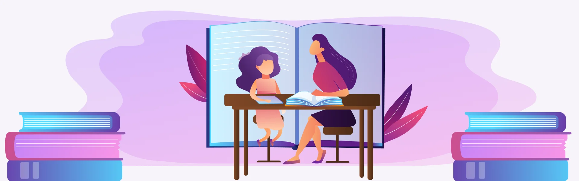 Une femme et une enfant sont assises à une table pour réviser les maths avant un devoir