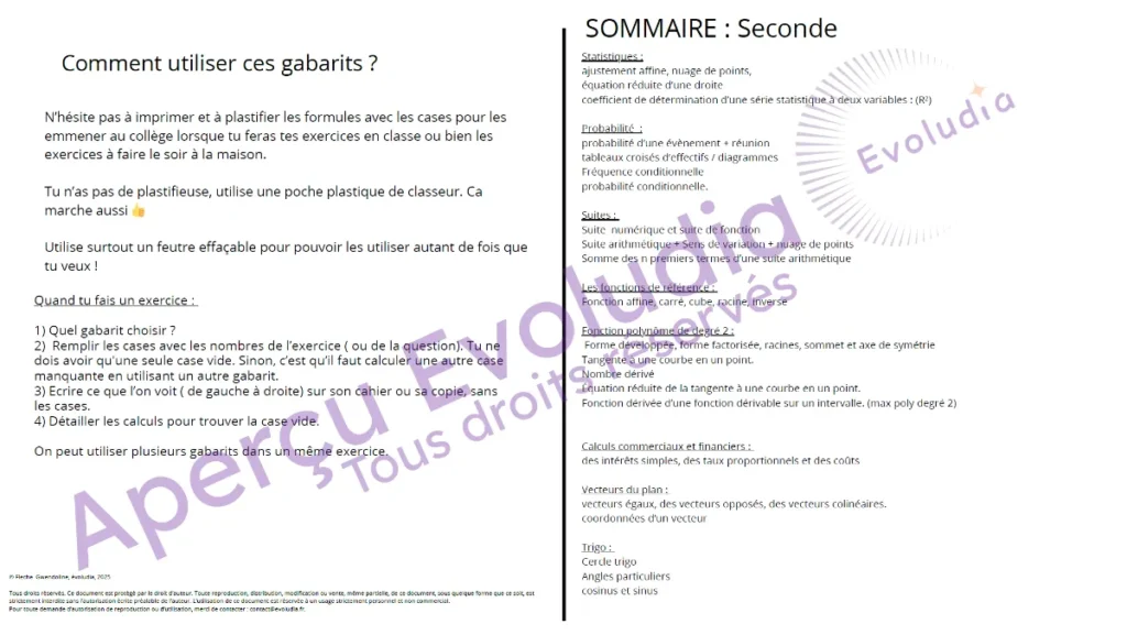 Gabarits 1ere pro, aperçu page sommaire