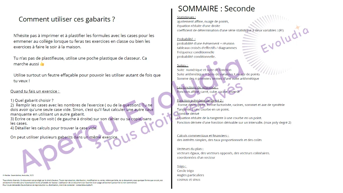 Gabarits 1ere pro, aperçu page sommaire
