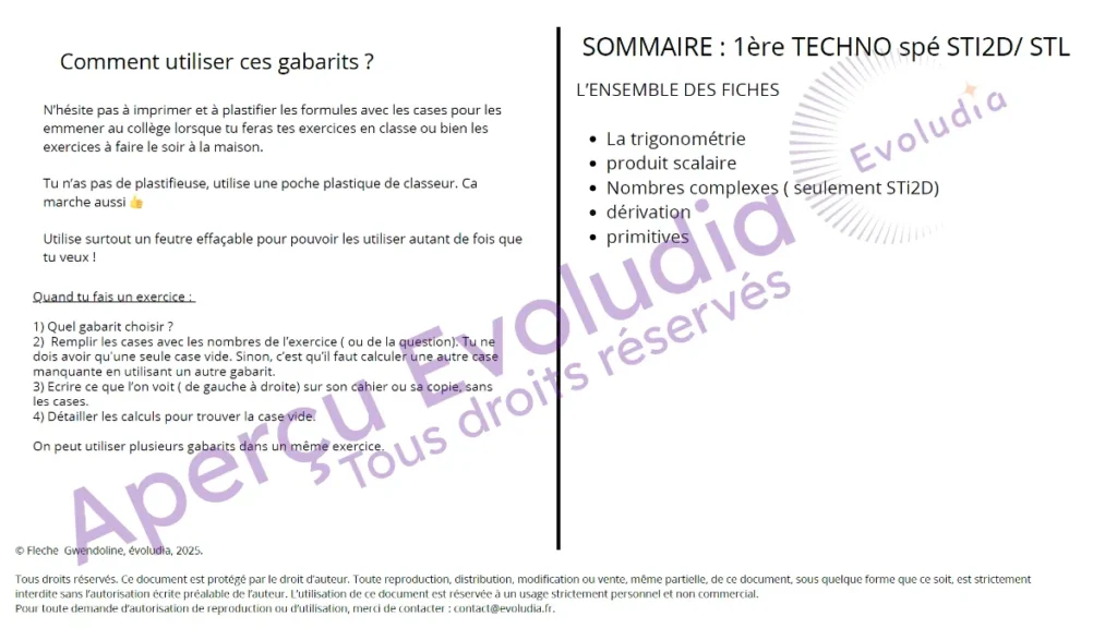 Gabarits 1ere techno spécialité ST2I STL, aperçu de la page sommaire