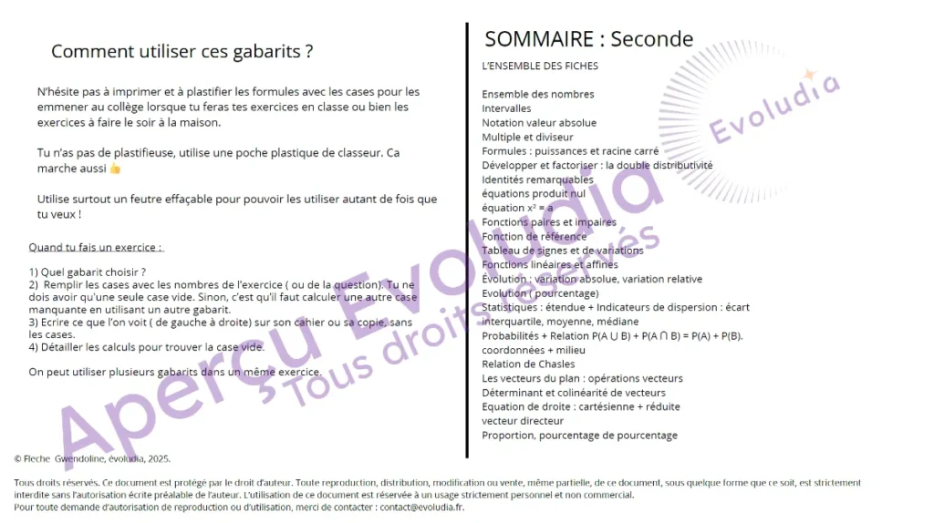 Gabarits 2nd générale, aperçu de la page sommaire
