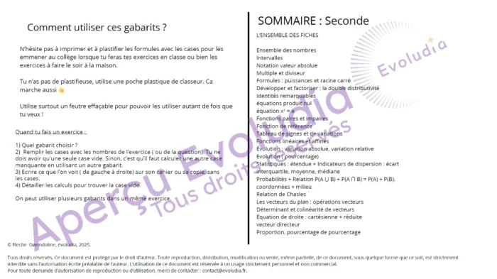 Gabarits 2nd générale, aperçu de la page sommaire