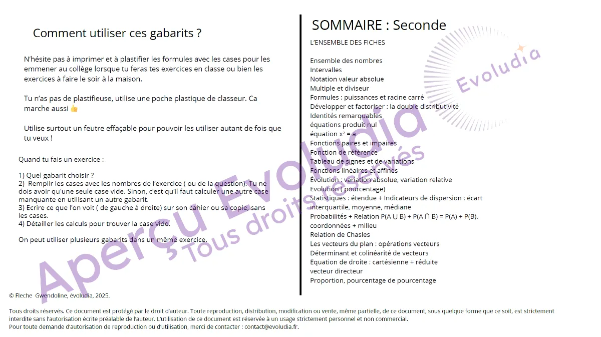 Gabarits 2nd générale, aperçu de la page sommaire