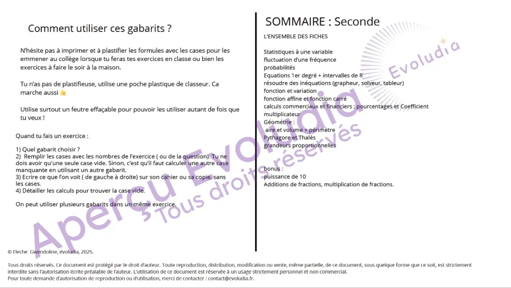 Gabarits 2nd pro, aperçu de la page sommaire