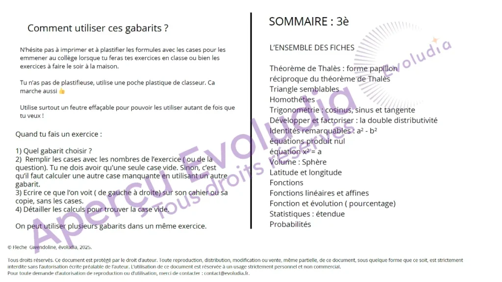 Gabarits 3e, aperçu de la page sommaire