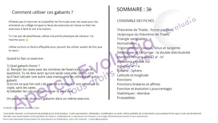 Gabarits 3e, aperçu de la page sommaire