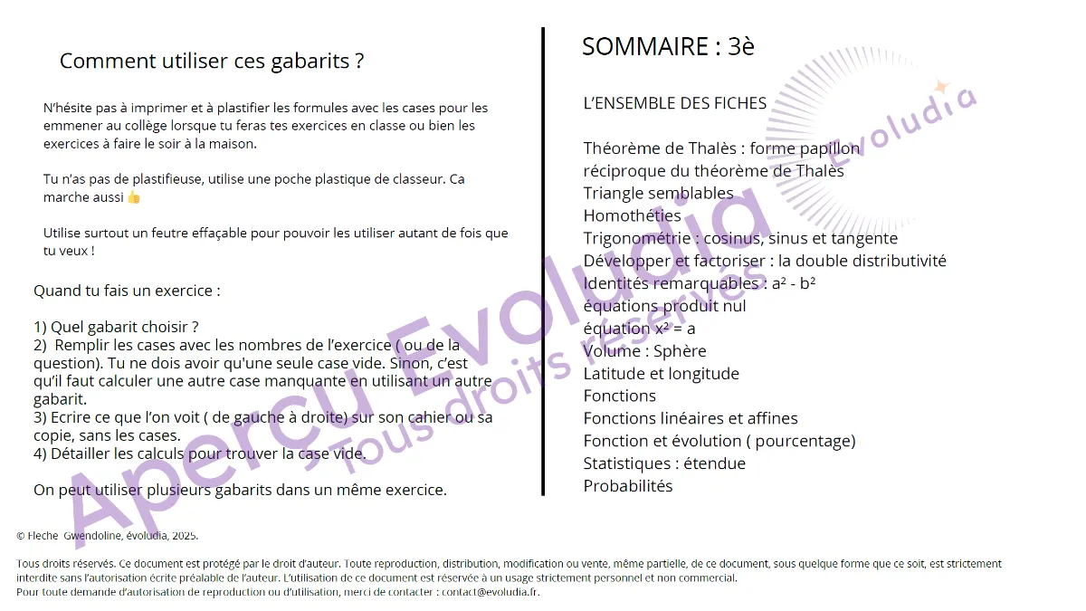 Gabarits 3e, aperçu de la page sommaire