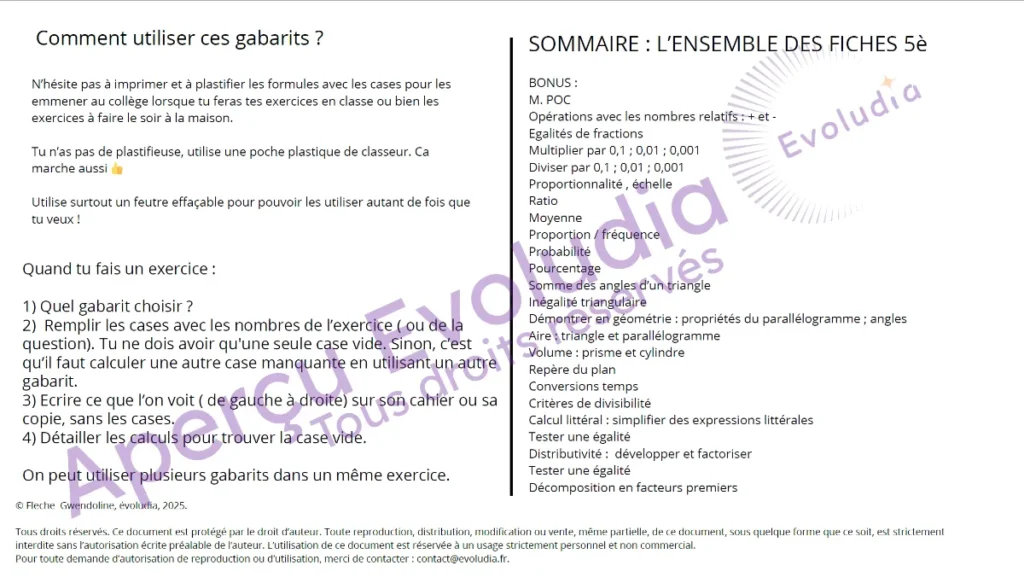 Gabarits 5e aperçu de la page sommaire