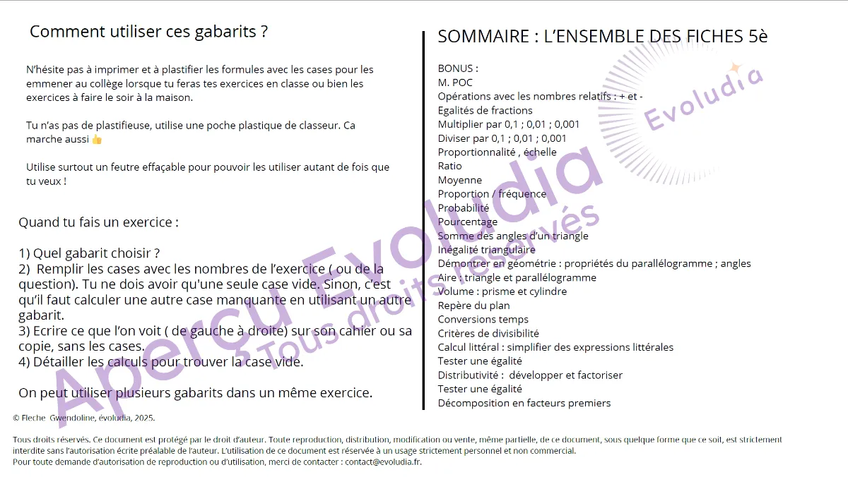 Gabarits 5e aperçu de la page sommaire