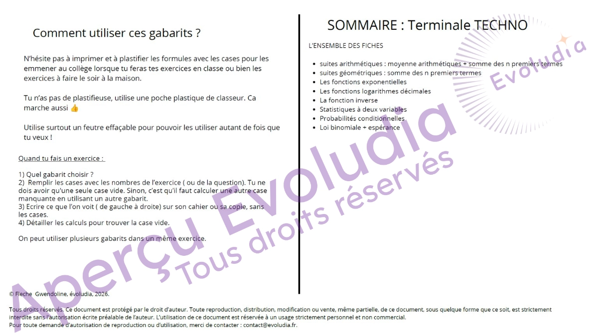 Gabarits de terminale technologique STMG, aperçu de la page sommaire