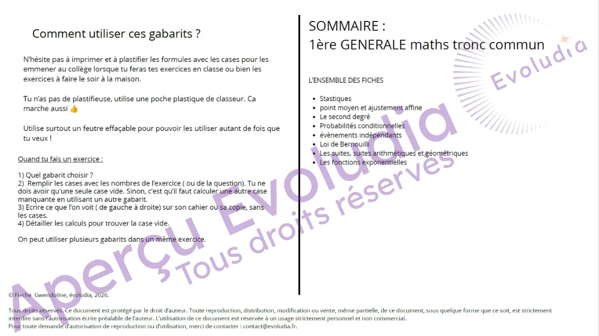 Aperçu du commaire des gabarits de 1ere générale maths spécifiques